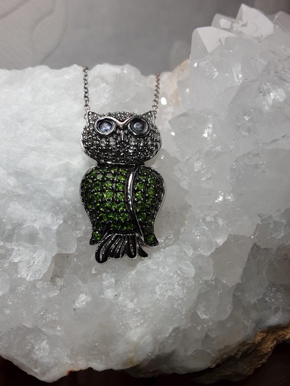 925 Multi Gemstone Owl Slide Pendant With Chain.